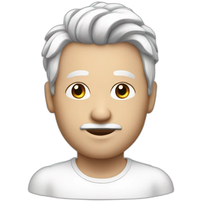 Homme avec cheuveux cours noir et blanc avec tête ronde et gros nez emoji