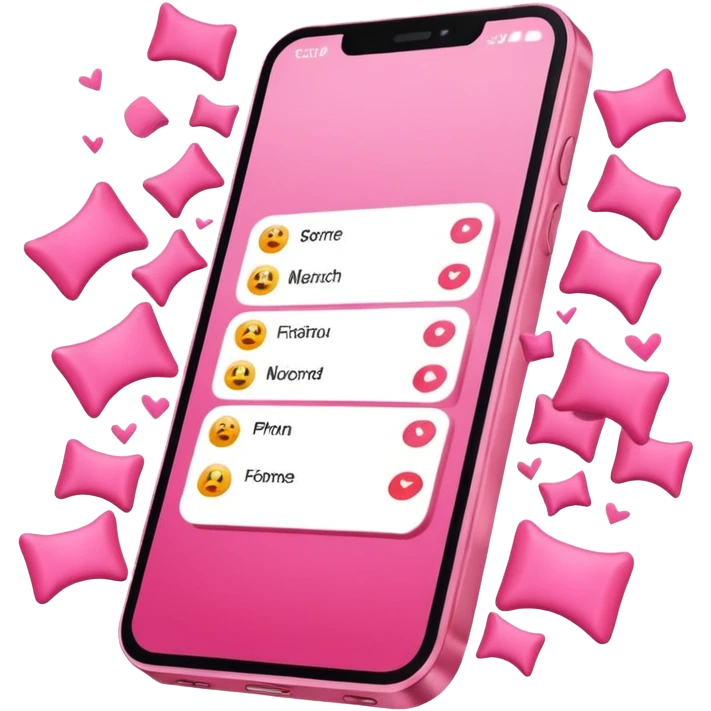 Plain pink phone screen flooding with notifications, chaotic.  emoji