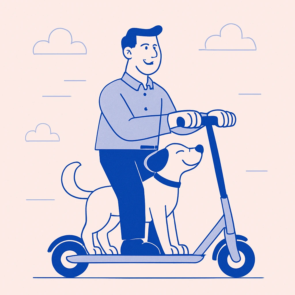 happy man with dog on scooter emoji