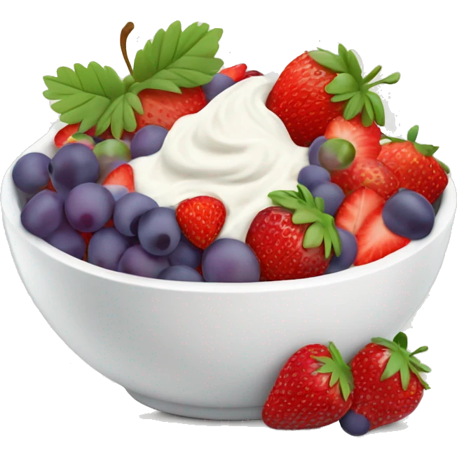 fruit yogurt bowl with strawberries and grapes emoji