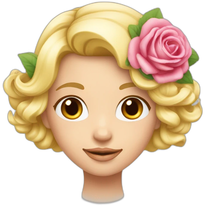 Fille blonde avec une couronne de fleur polynésiennes roses emoji