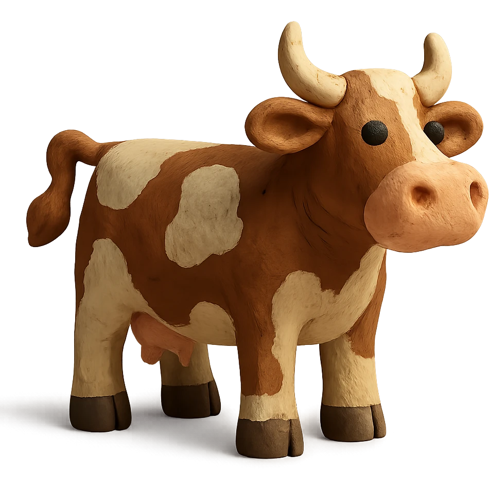 claymation style cow in standing pose with detailed clay texture emoji