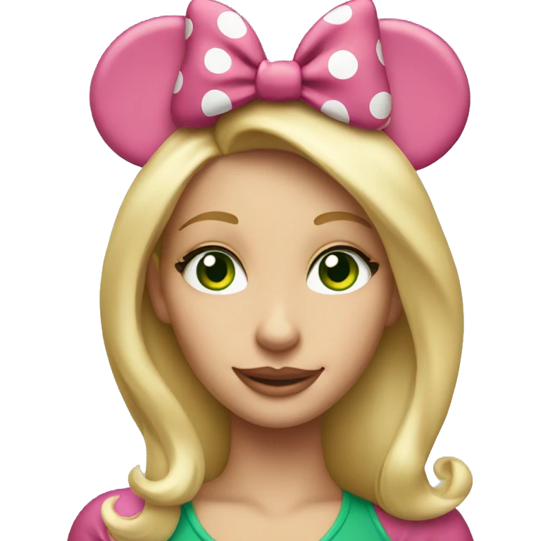 blonde woman with green eyes wearing minnie mouse ears emoji