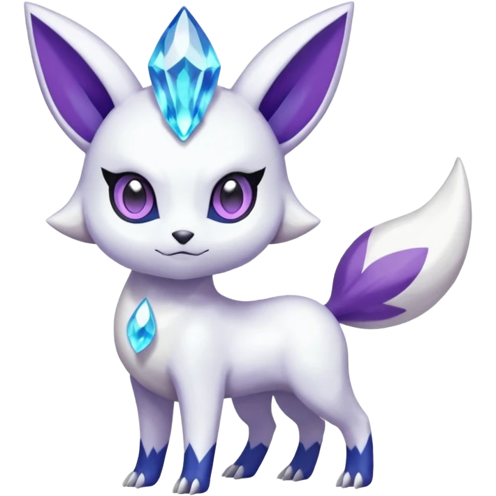 Shiny White with Violet and Indigo markings and crystals Meloetta-Absol-Minccino-Zangoose-Pokémon-Fakémon-fusion-hybrid-creature emoji