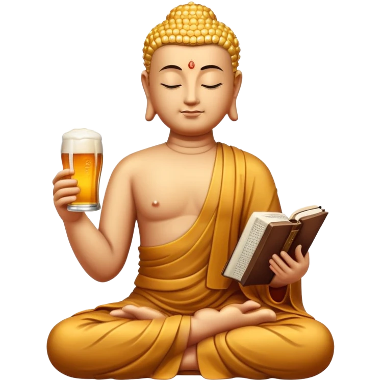 Meditating Buddha Reading the Bible with a beer emoji