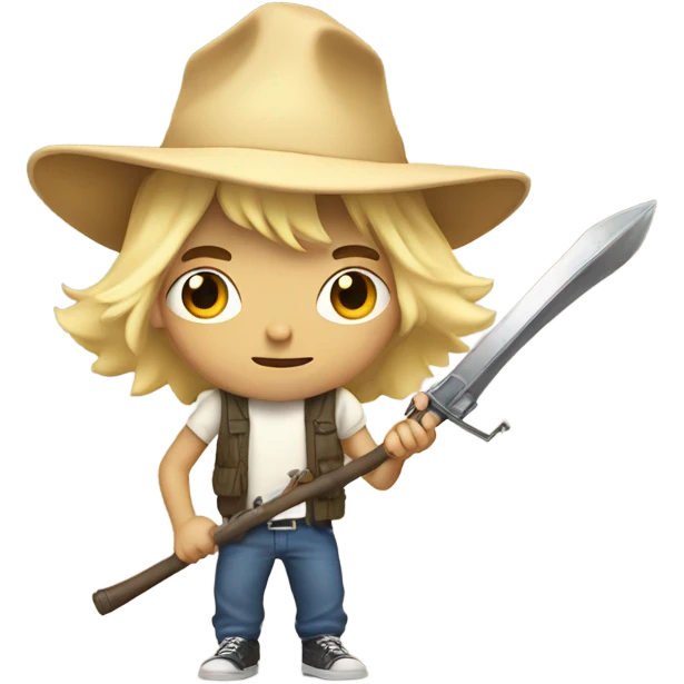  boy with blond hat and weapon parody emoji
