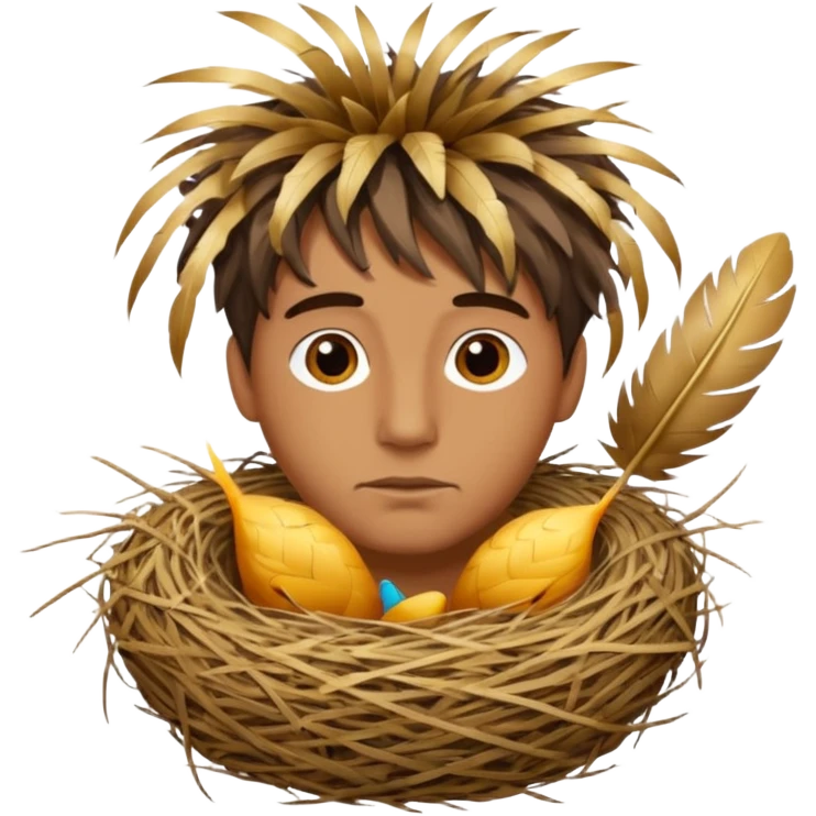 Man who has a Birds Nest for hair emoji