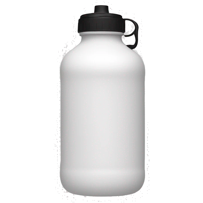 white water bottle with "white lid", white silicone flexible half circle handle strap emoji