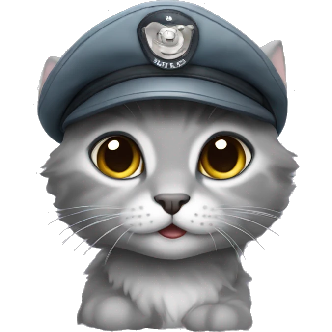 Cute grey kitten wearing a pilot’s hat emoji