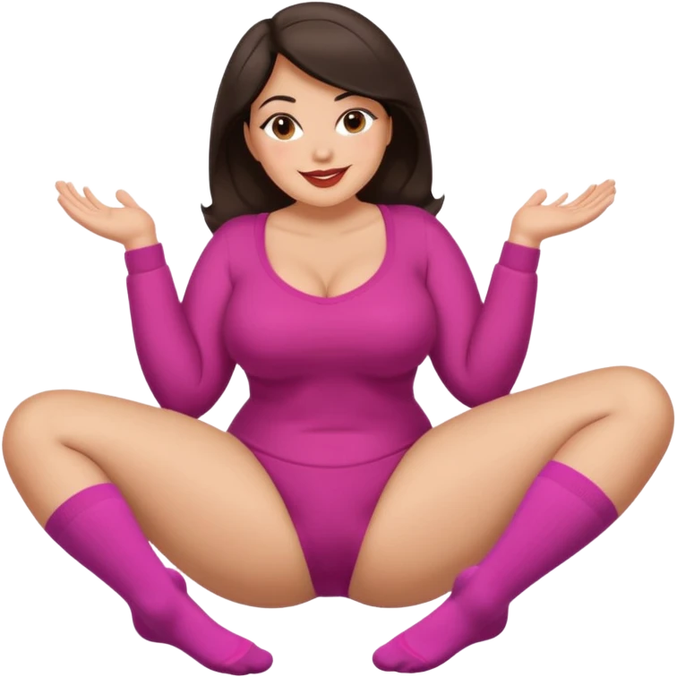 Cute curvy woman dark hair brown eyes big ass big chest skin coloured clothes socks legs up sole facing camera blushing face lip stick smile nervous close up of fewt cum of body  emoji