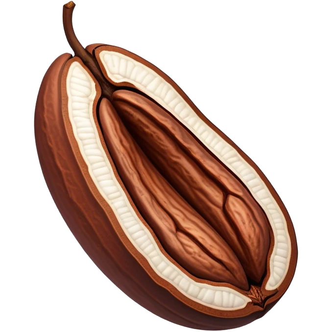 A simple 3D color illustration of a single cocoa bean with cut open, with realistic shading and texture, on a pure white background.

 emoji