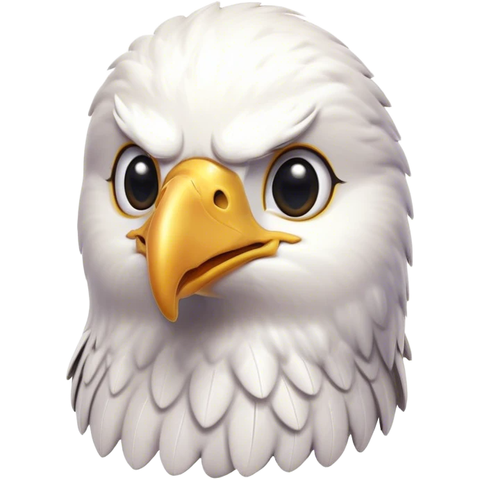 Cinematic Cute American Eagle Portrait Emoji, Head tilted playfully and inquisitively, featuring a streamlined form with a subtle blend of dark and white plumage and round, sparkling eyes full of spirited charm, Simplified yet irresistibly adorable features, highly detailed, glowing with a warm, inviting glow, high shine, affectionate and lively, stylized with a touch of whimsical aerial grace, soft glowing outline, capturing the essence of a mischievous yet endearing American eagle that seems as if it could glide out of the screen into your heart! emoji
