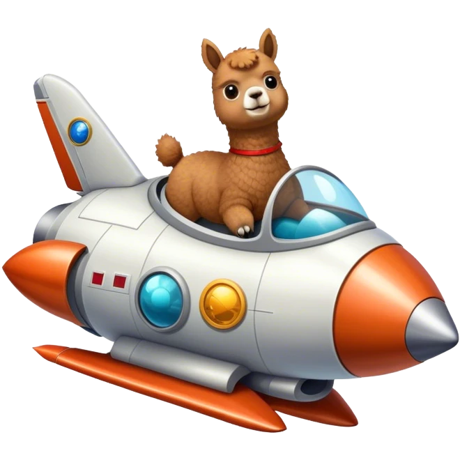 alpaca in rocketship flown to the moon emoji