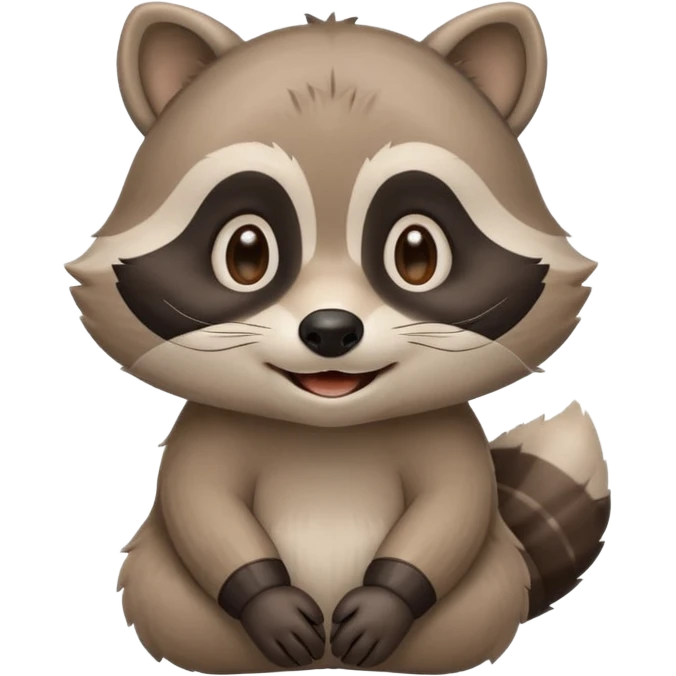 calm raccoon mascot smiling gently, soft eye expression, rounded shapes, subtle joy, muted colors, minimal detail, educational brand style emoji