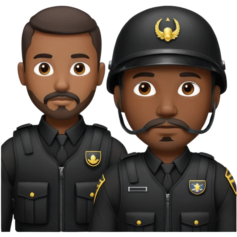 black soldier very short hair, short beard that connects seamlessly to his mustache,  in black bulletproof vest, black uniform emoji