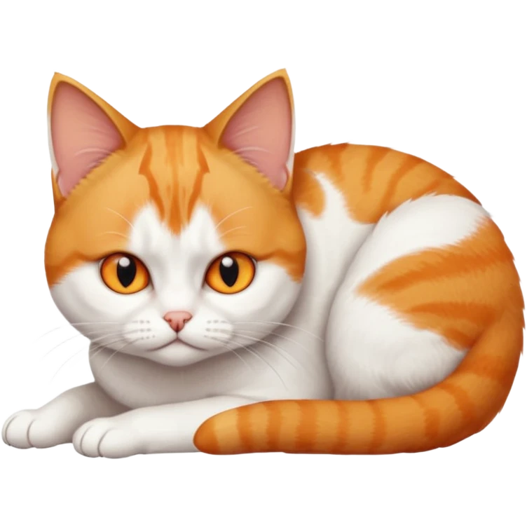 full body angry tiny short hair ginger and white cat with orange eyes lying down emoji