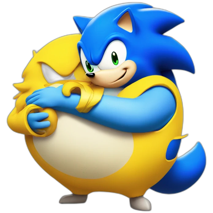 obese blue sonic the hedgehog hugging yellow tails emoji