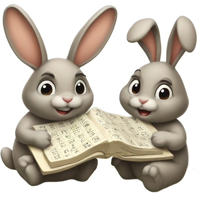 Two bunnies solving crossword puzzle  emoji