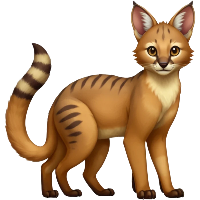  glorious divine exotic cute cool beautiful shiny beautiful fantasy-caracal-civet-genet-sergal-vernid-Cacomistle-oncilla-animal-Fakémon-hybrid-fursona (full body) emoji