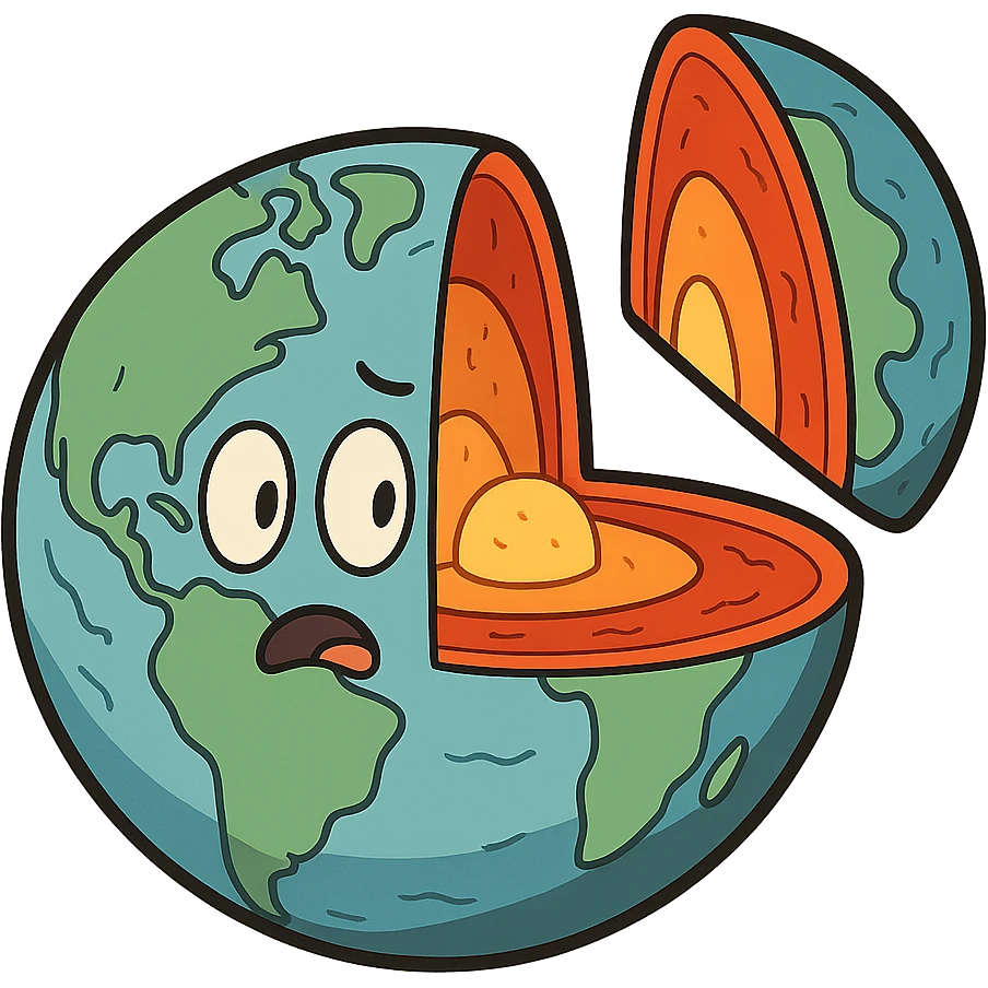 Image of the Earth with a quarter of it separated and molten layers within it visible emoji