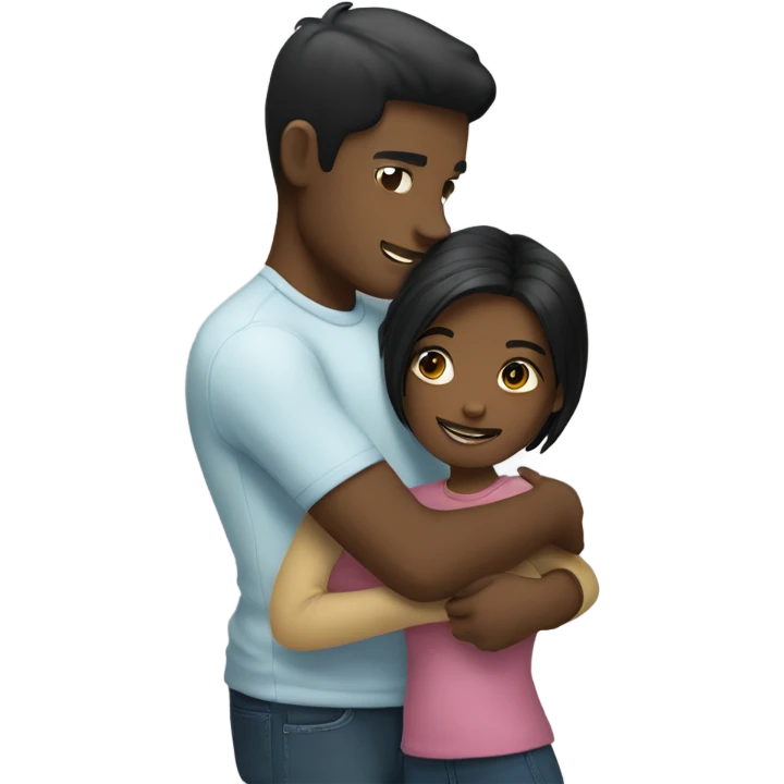 black hair girl hugging blonde man emoji