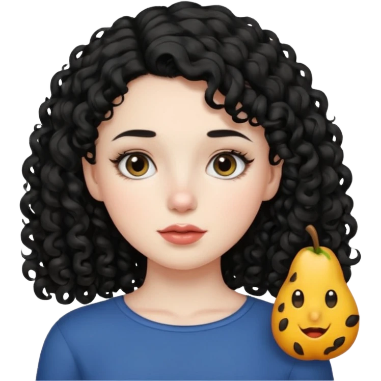 Side part black curly hair girl with mole above left side of lip pale skin  emoji