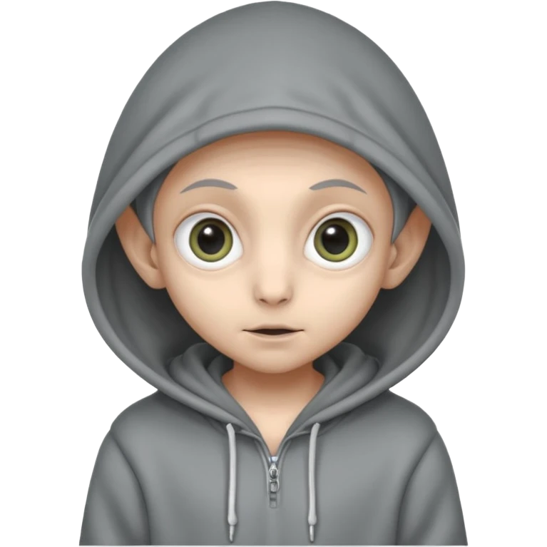 Aliens gray, hoodie, cute big eyes, thin ears, half body emoji