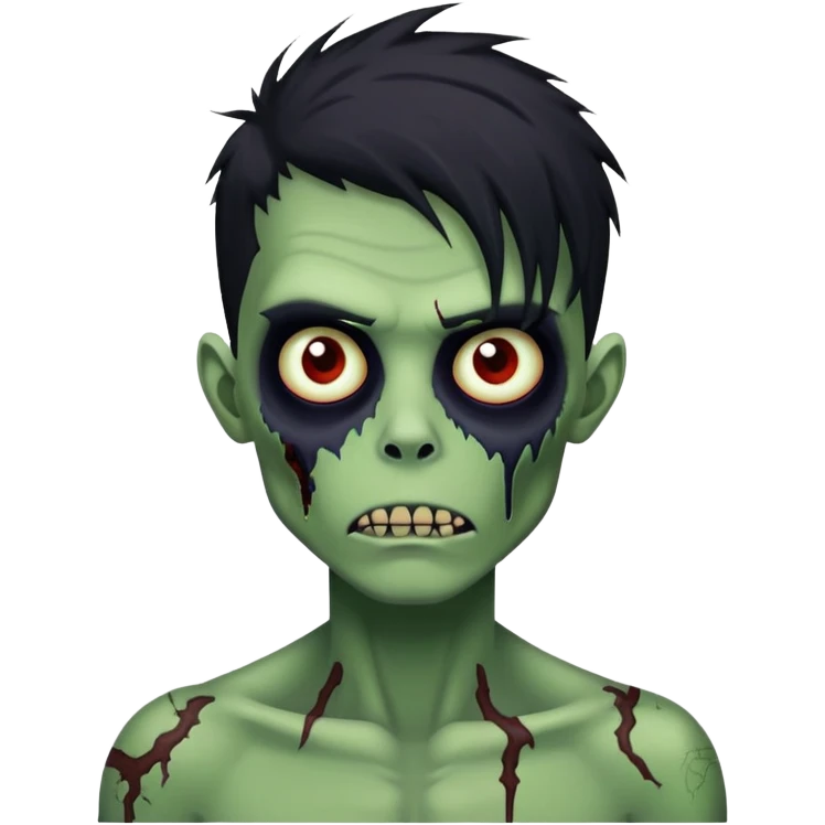 brunette zombie boy with horror green skin and long black messy hair emoji