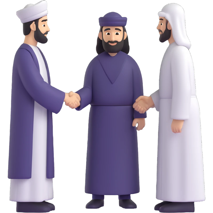 two men shaking hands, one of them is a religious figure emoji