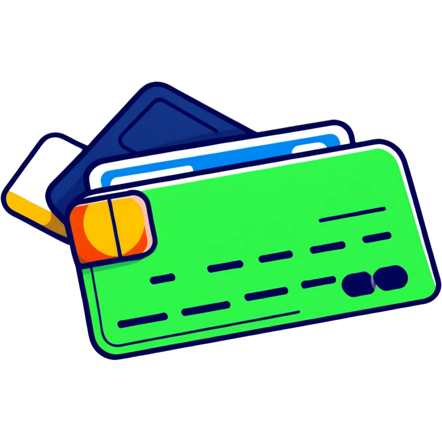sticker style payment method icons: credit card, cash, phone emoji