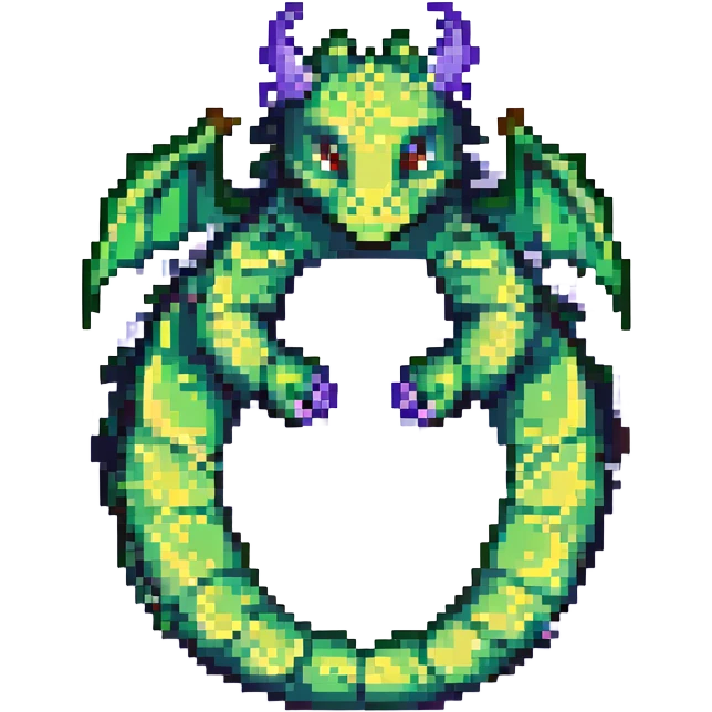 dragon with tiny wings, pixel art style, curled up emoji