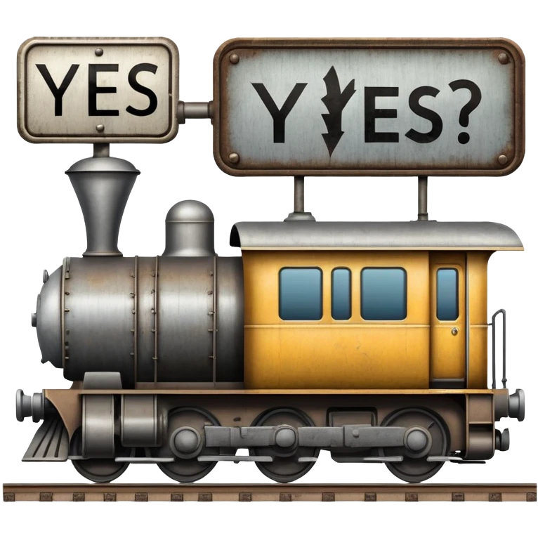 a train with a sign over it that reads "YES" emoji