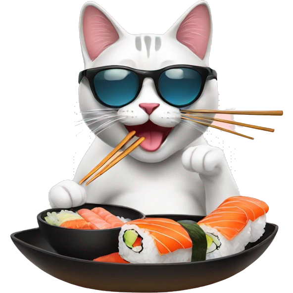 cool cat wearing sunglasses eating sushi emoji