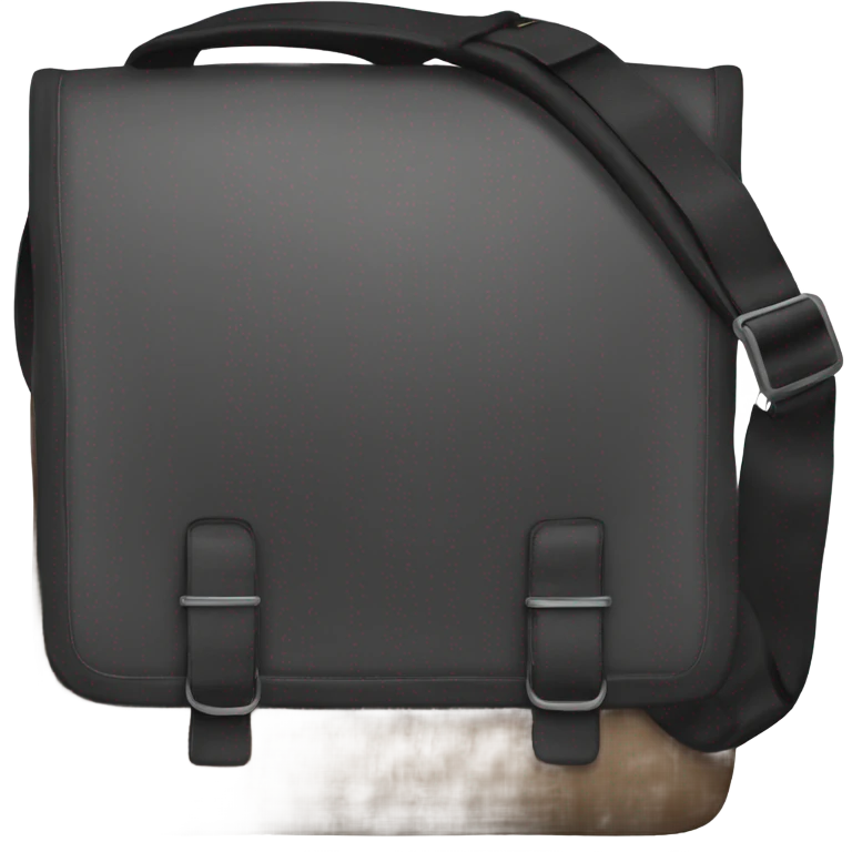 Black men’s messenger bag emoji, minimalist style, simple rectangular shape, adjustable strap, no details or logos, transparent background. emoji