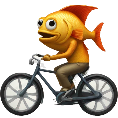 Fish smoking riding a bike emoji