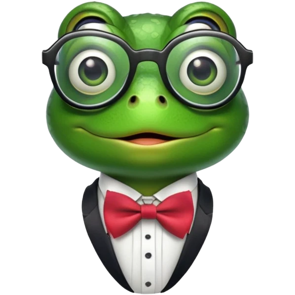 frog with glasses and bow tie making a silly face emoji