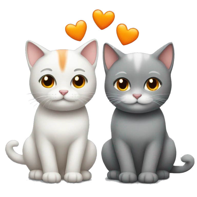 two cats in love, one grey and one orange emoji