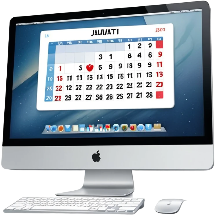 front view of an iMac with a day-calendar on the screen, vertical hours on the left, horizontal client slots, some slots visibly booked emoji