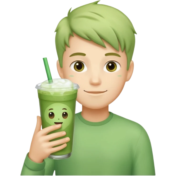 Emoji of boy holding iced matcha latte emoji