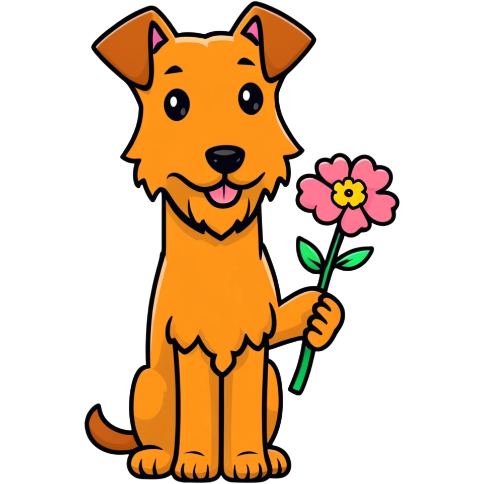 Irish terrier holding a flower emoji