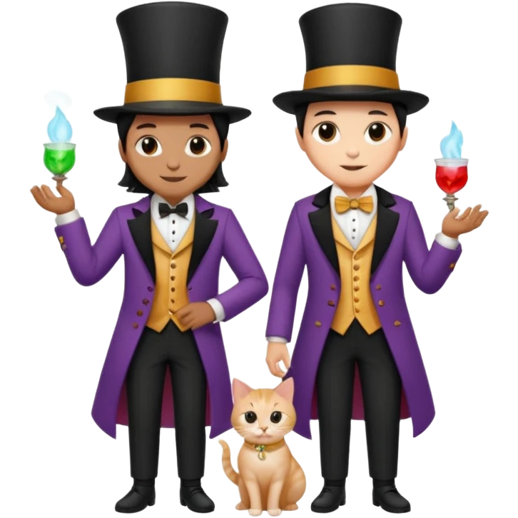 magician couple and their pet cat emoji