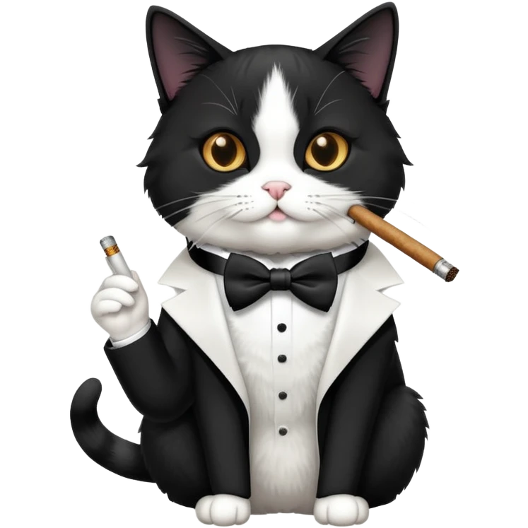 Tuxedo cat smoking a blunt emoji