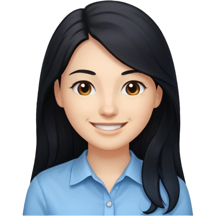 검정 긴머리에 청순한 직장인의 모습 웃고 있으면 좋겠어 하늘색 셔츠를 입으면 좋을 거 같ㅇ다  emoji