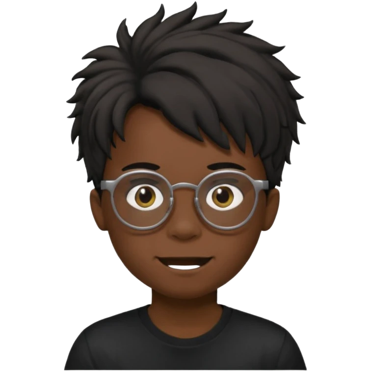  boy with freeform hair black t-shirt put a glasses black people put a creepy face emoji