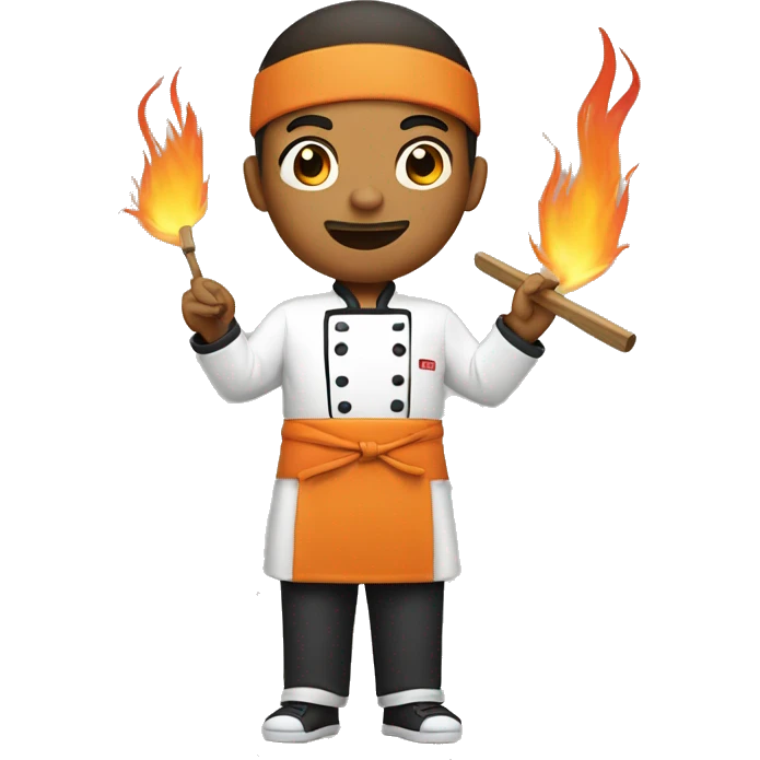 Hibachi chef, cooking with fire emoji