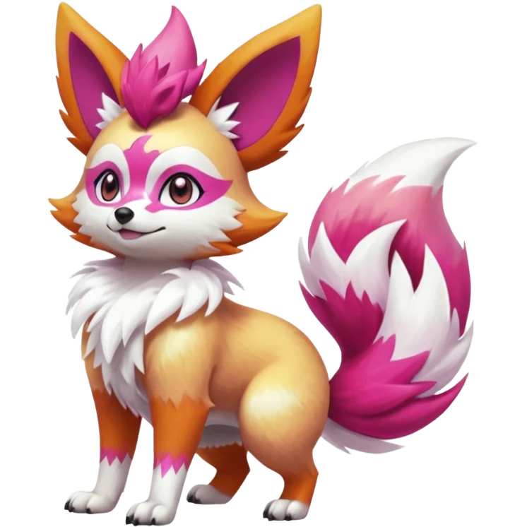 Electric girly feminine elegant lanky realistic shiny glittery shimmering shimming snowy white pink magenta feathery Fennekin-Growlithe-Electrike-fusion-Fakemon-Digimon-Pokémon-creature (full body) emoji