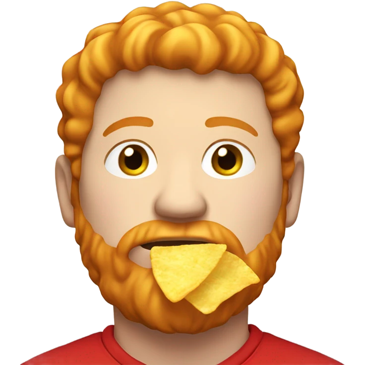 A fat man who’s ginger with a red hoodie eating chips emoji