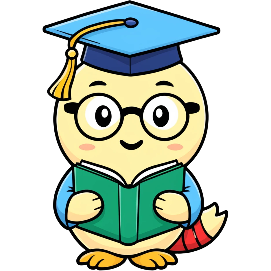 bookworm with a graduation cap holding a tiny book emoji