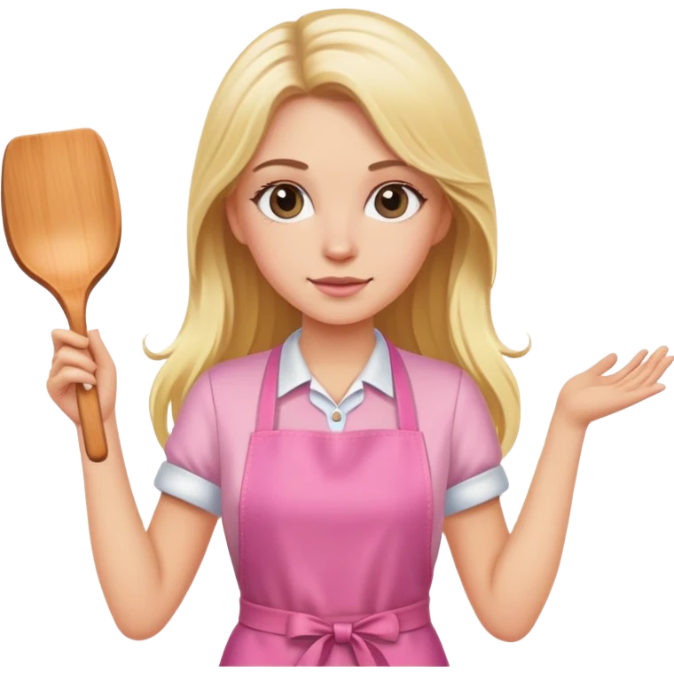 A white girl with long blond hair in pink apron emoji