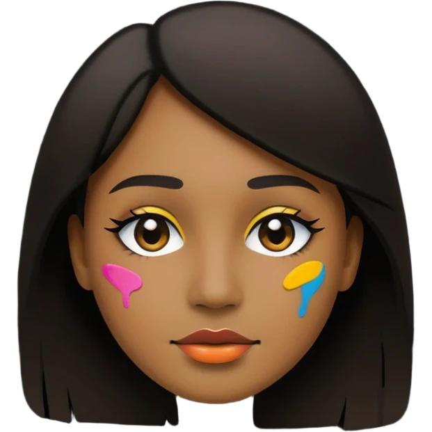 The emoji should represent transforming a photo into art. Center: a simple silhouette of a face or portrait. Around the face: small artistic brush strokes or palette dots to symbolize painting. Style: flat emoji style, highly recognizable at small size emoji